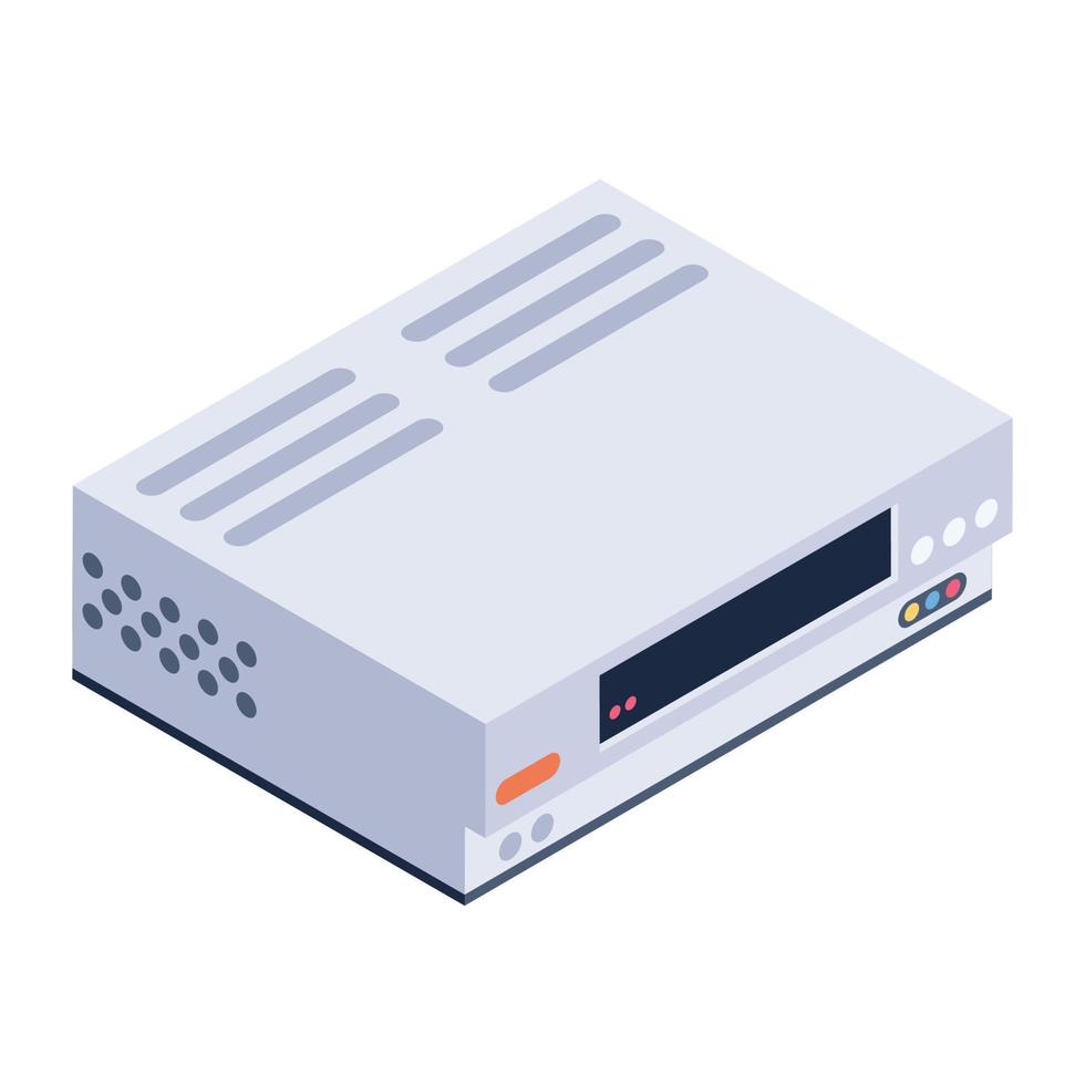 Dvd player icon, video cassette recorder isometric vector design.