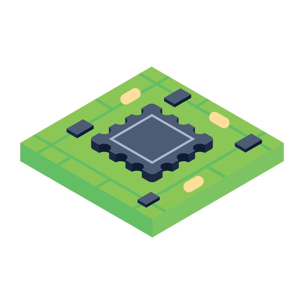 Processor chip icon, microchip isometric vector design.