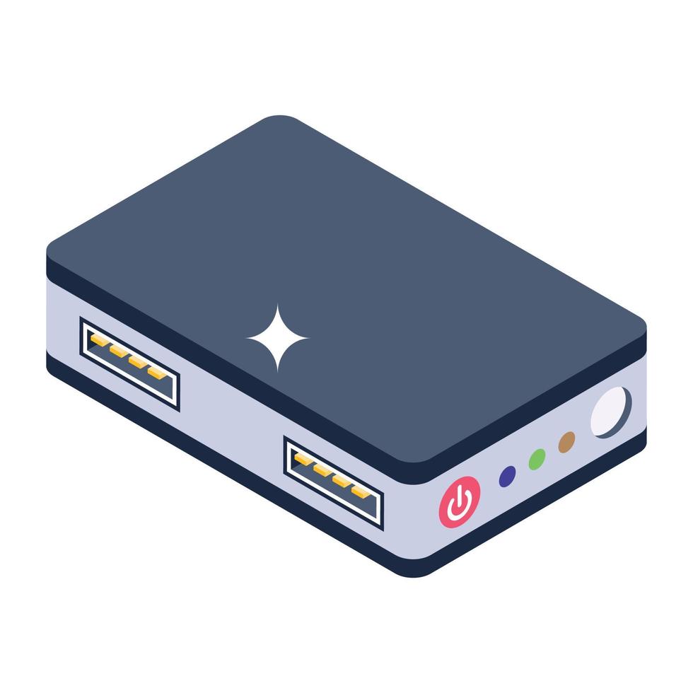 Electronic power bank connected with smartphone, portable battery charge vector