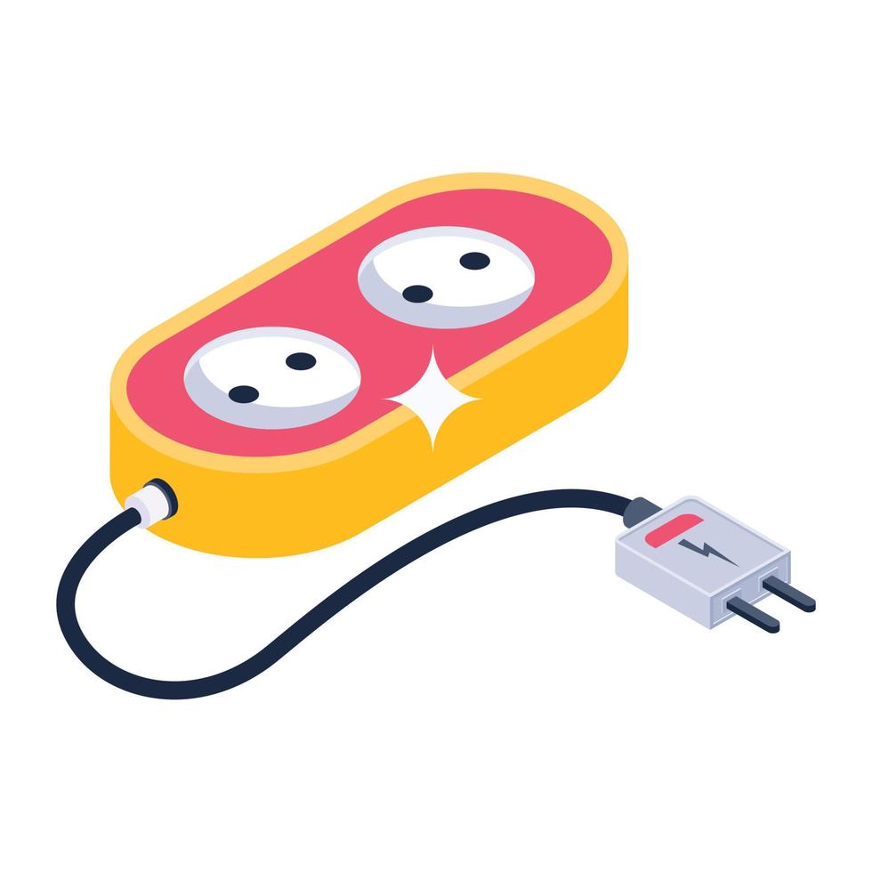 Power supply via extension lead isometric icon vector