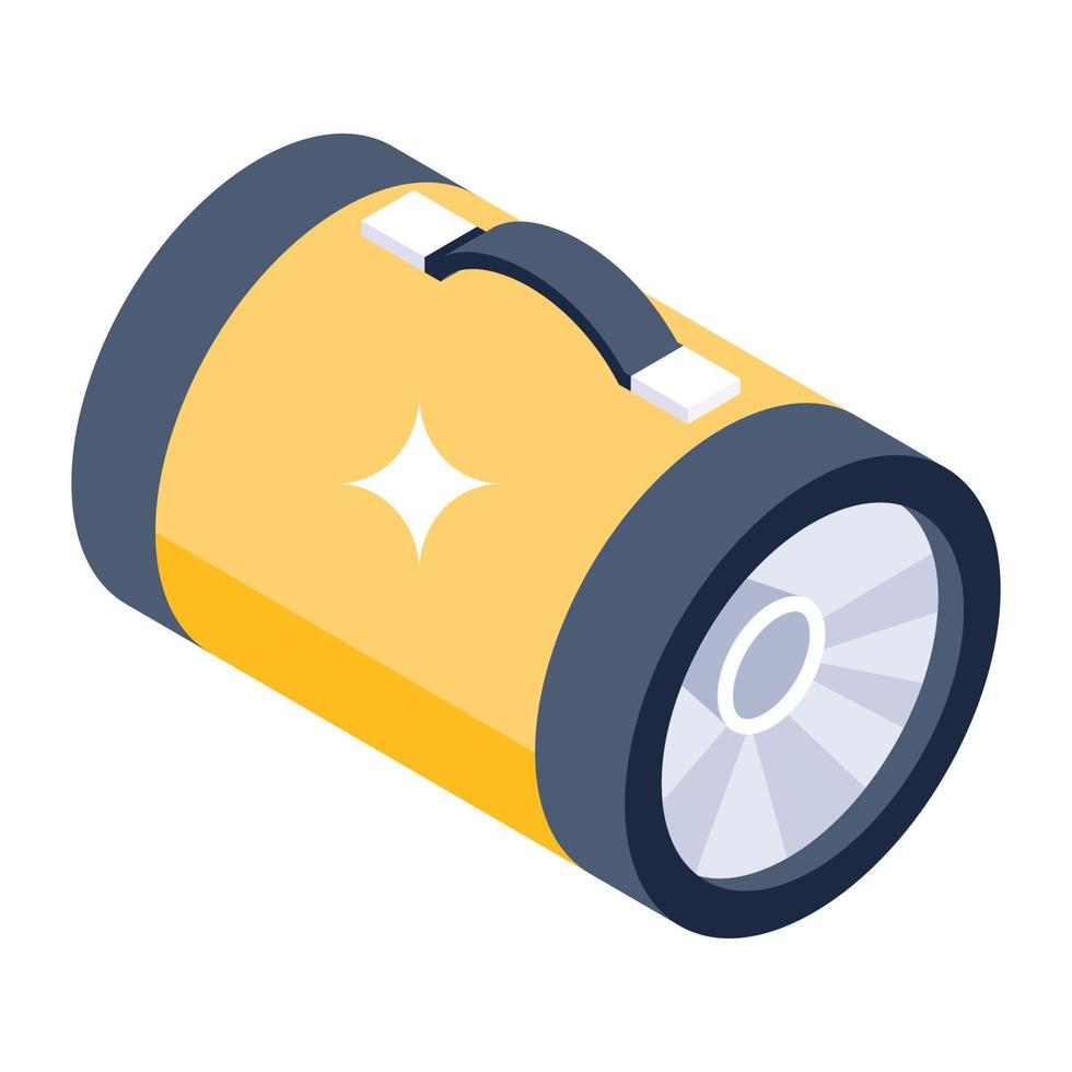 An icon of portable torchlight in trendy isometric style vector