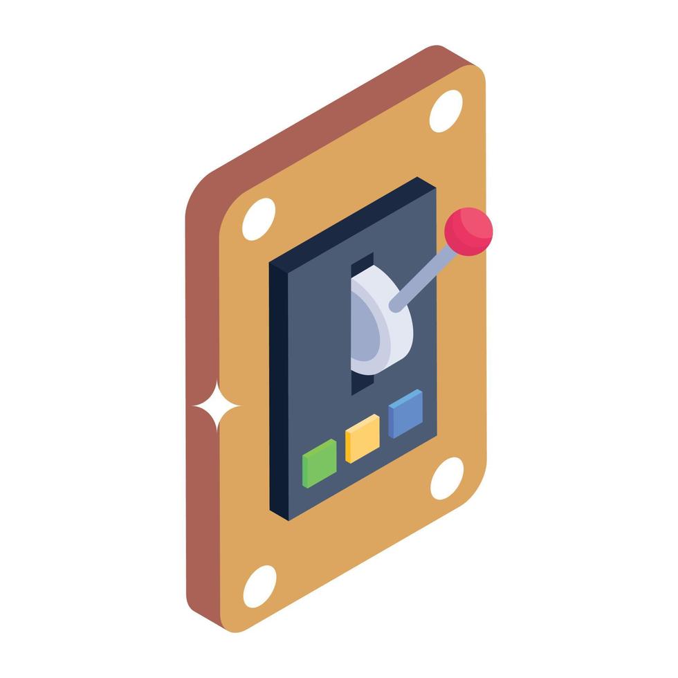 Editable isometric style of on off button, circuit breaker control panel vector