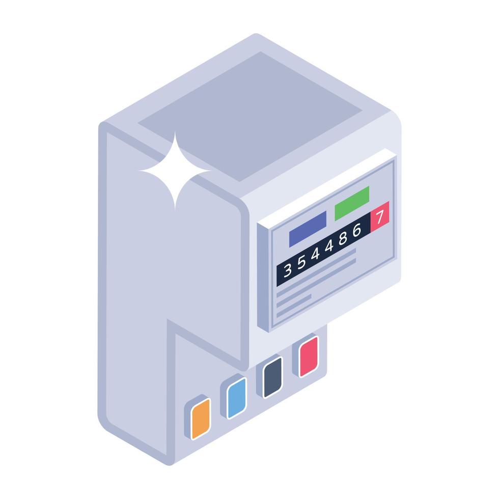 Electricity supply system, isometric design of electric meter icon vector