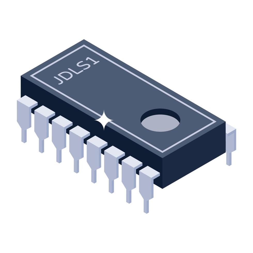 A single chip microcontroller icon, isometric style of integrated circuit vector