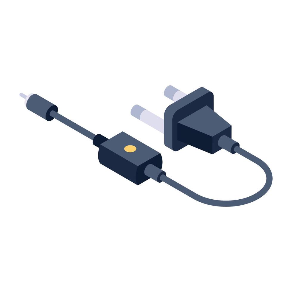 Power plug icon in isometric design, plug editable vector