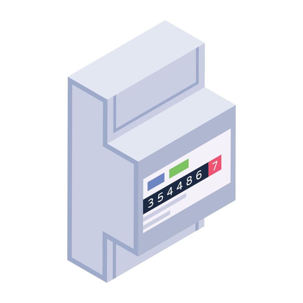 Electricity supply system, isometric design of electric meter icon vector