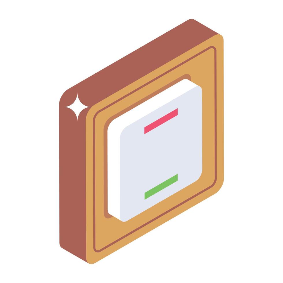 Electric button icon in isometric design, vector style of switch button