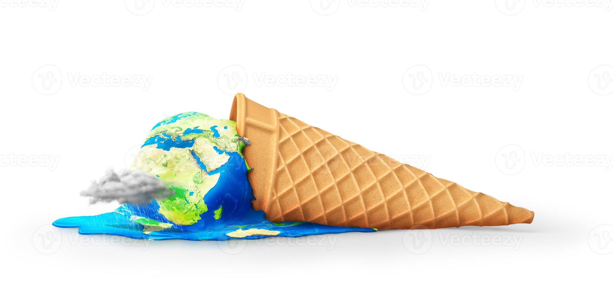 Global warning. Planet as melting ice cream on a white background. 3d illustration. photo