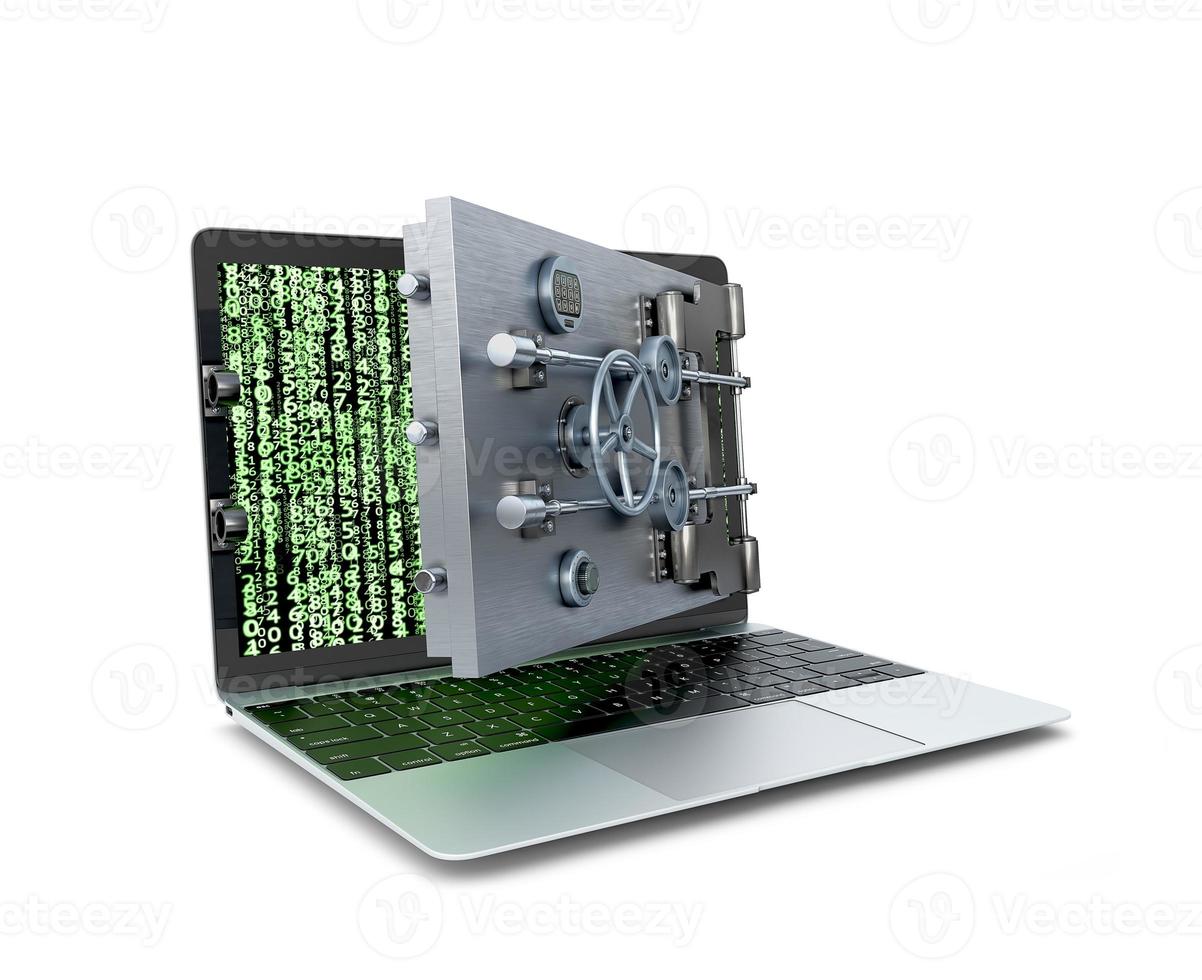 A laptop with the safe door instead of screen, digital security concept, 3d illustration photo