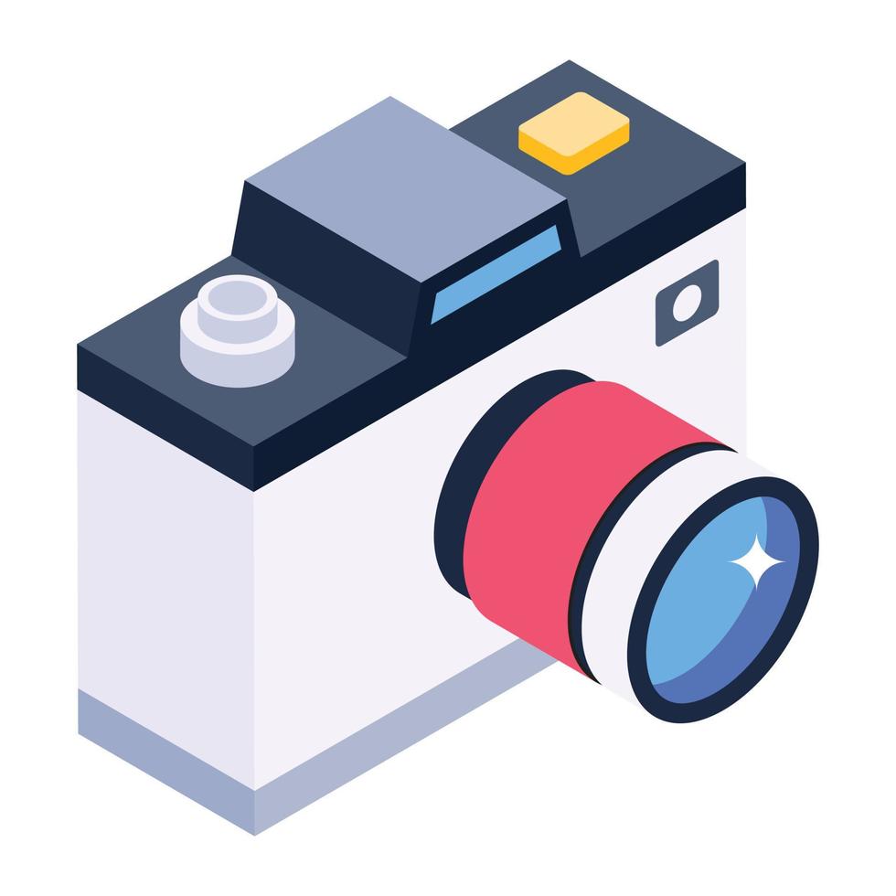 cámara, icono de equipo de fotografía en diseño isométrico vector