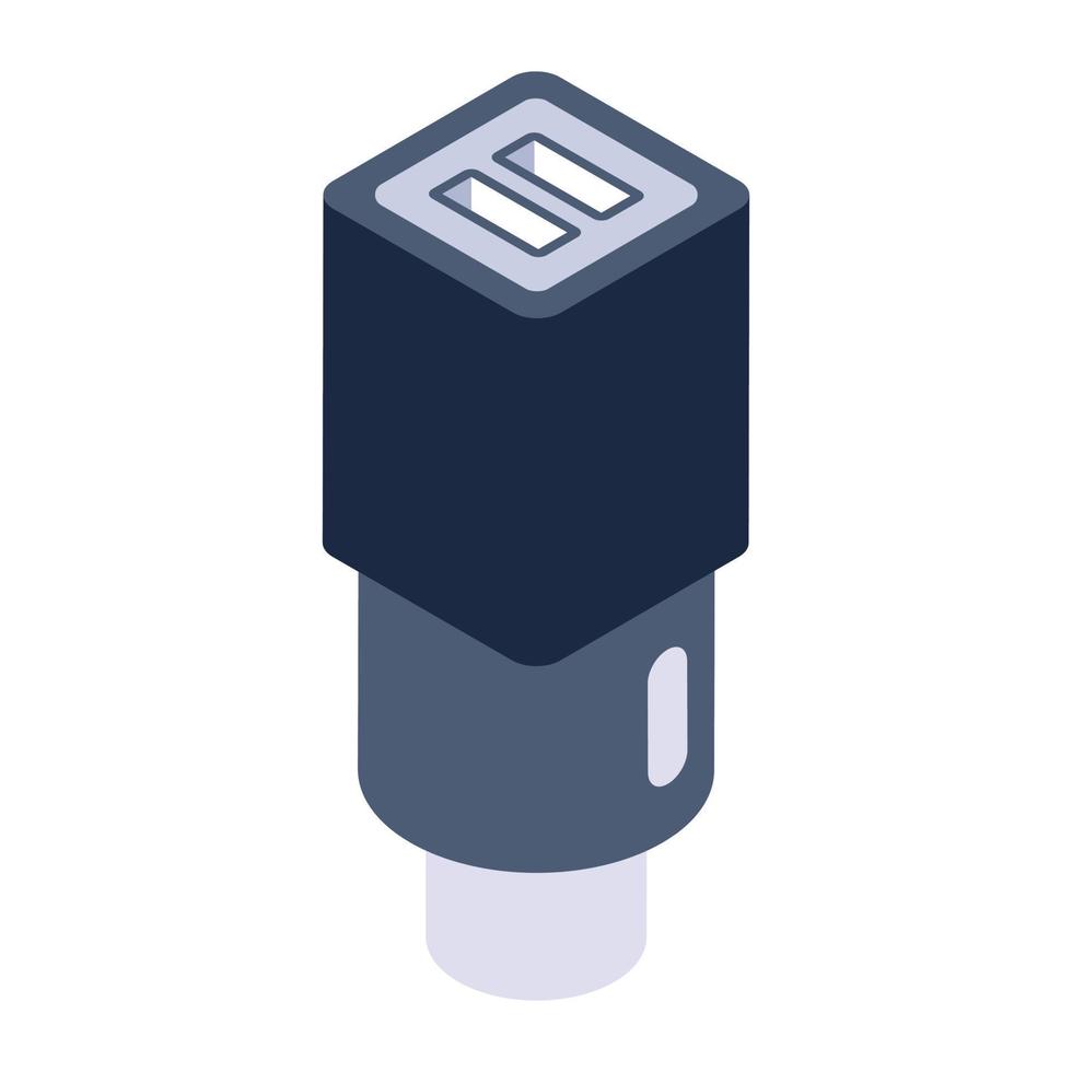 Power plug icon in isometric design, electric adapter editable vector