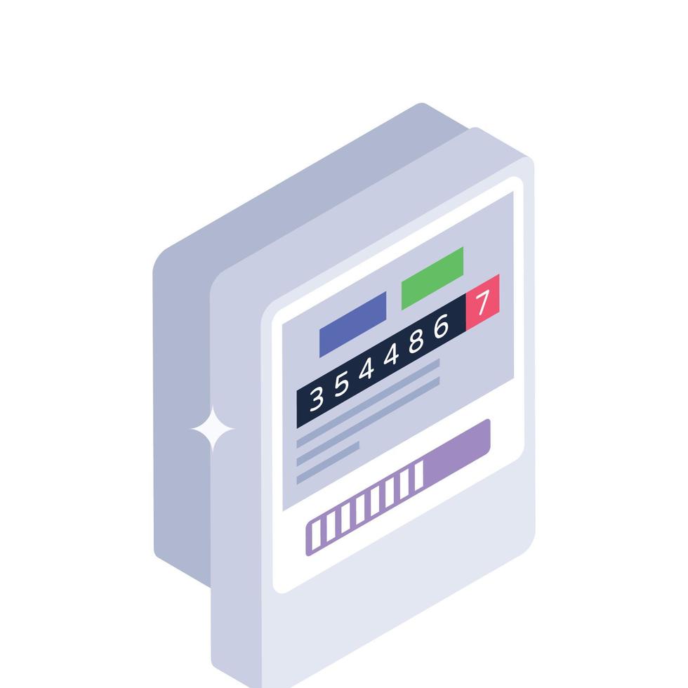 Electricity supply system, isometric design of electric meter icon vector