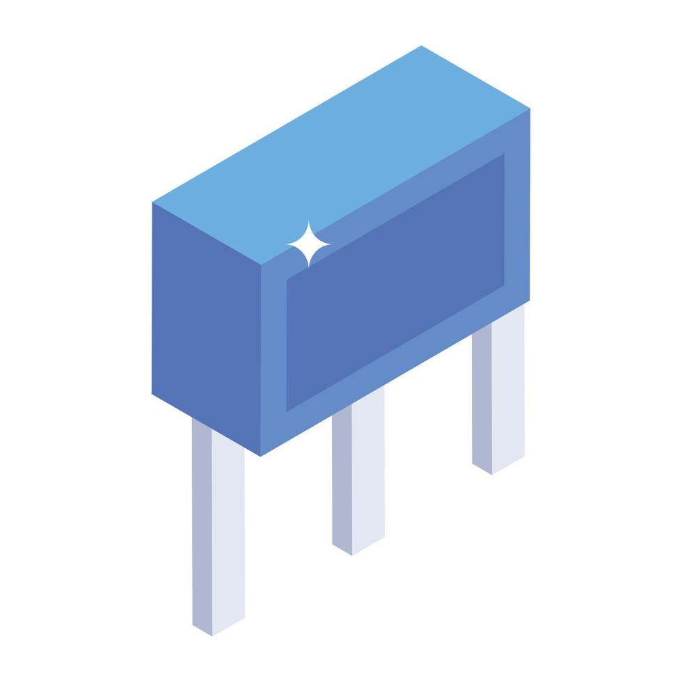 Electronic component icon in isometric style, led diode vector