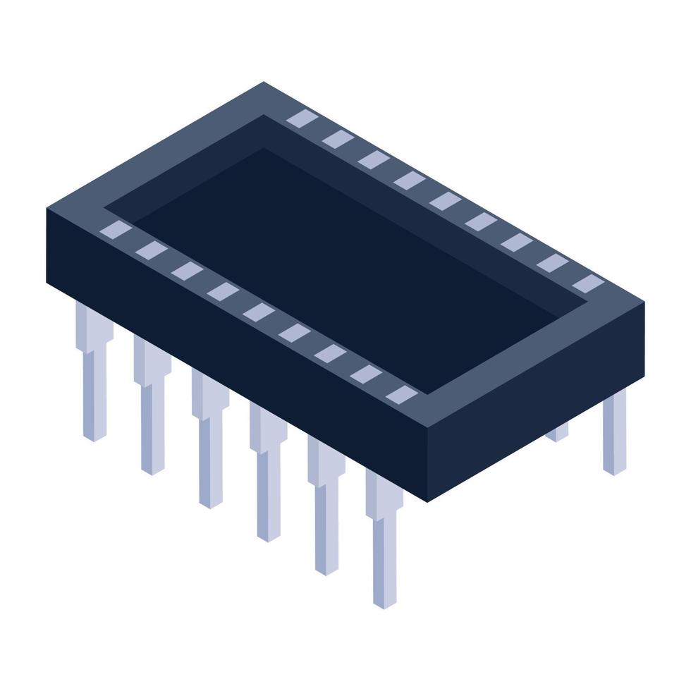 un icono de microcontrolador de un solo chip, estilo isométrico de circuito integrado vector