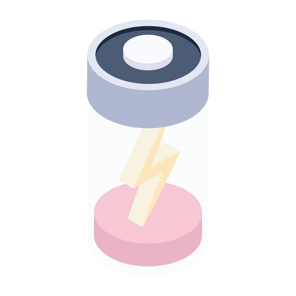 Rechargeable battery icon in isometric design, power battery trendy style vector