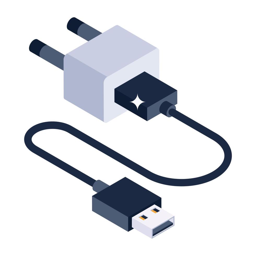 Power plug icon in isometric design, plug editable vector