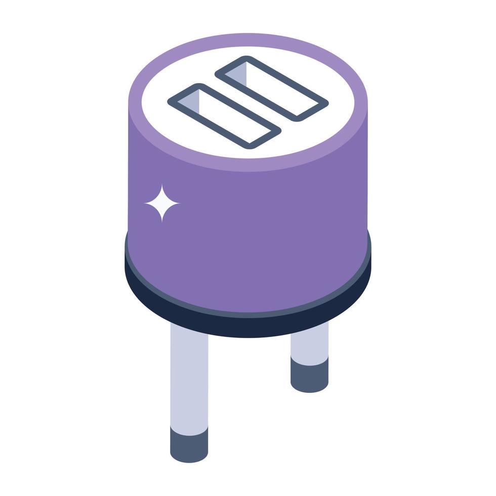 Electronic component icon in isometric style, led diode vector