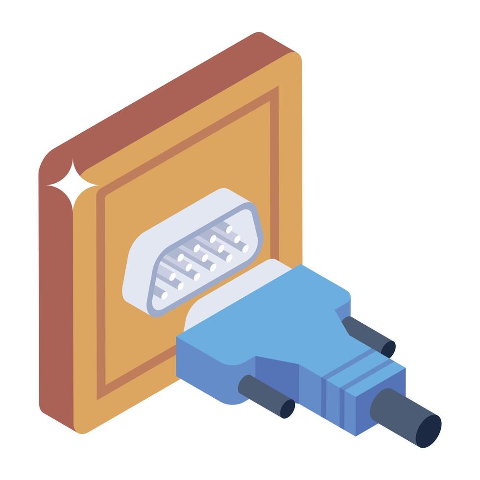 Power plug icon in isometric design, pin cord editable vector