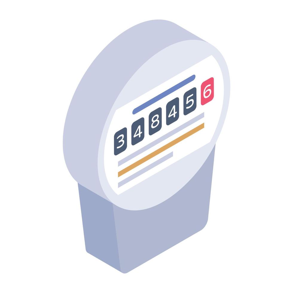 Electricity supply system, isometric design of electric meter icon vector