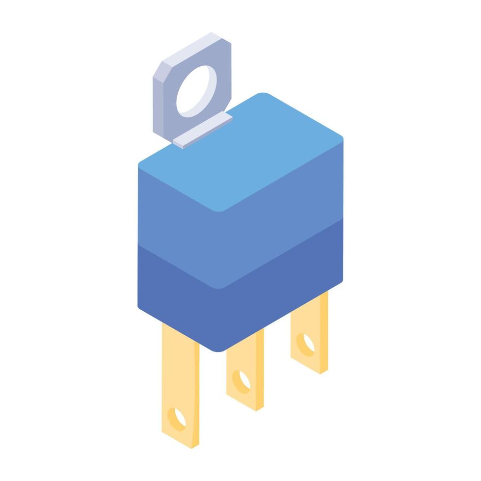 Power plug icon in isometric design, pin cord editable vector