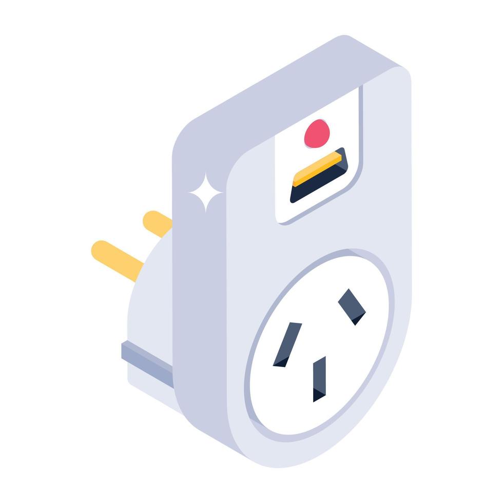 Power plug icon in isometric design, pin cord editable vector