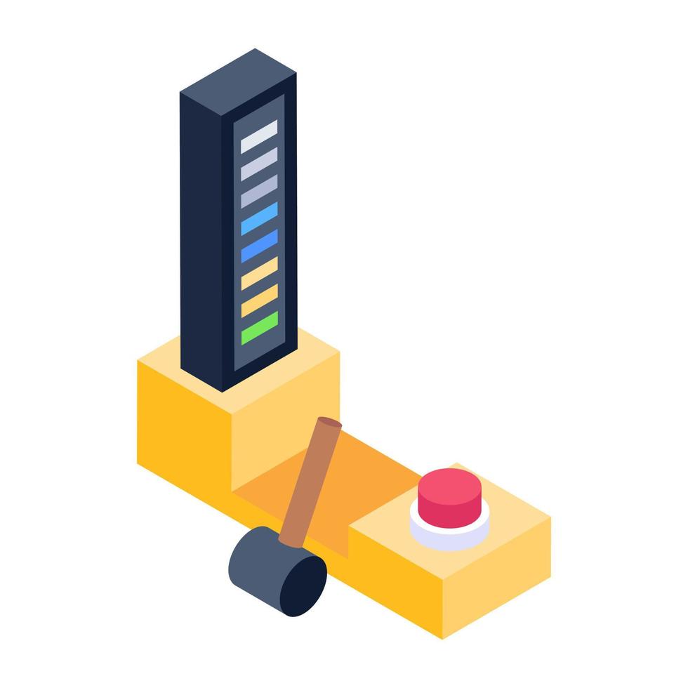 Hammer casino game, strength tester isometric icon vector