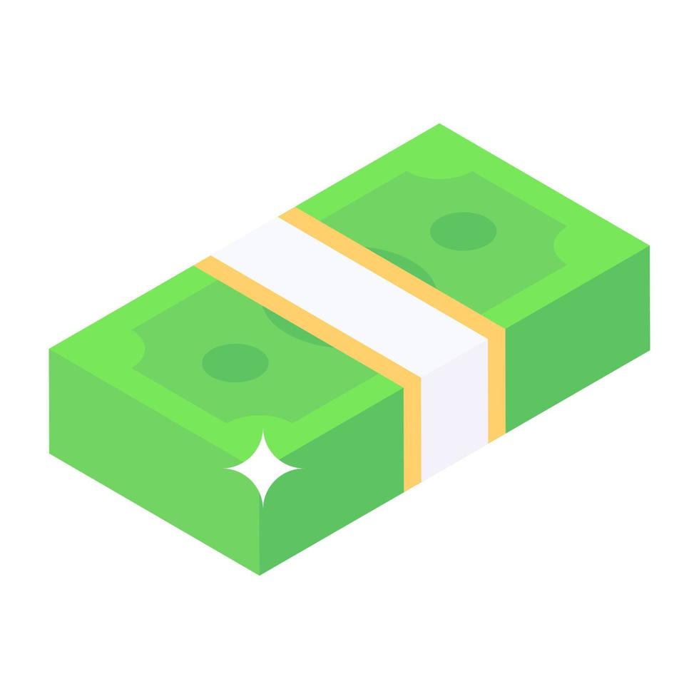 An isometric icon of a cash stack, premium download vector