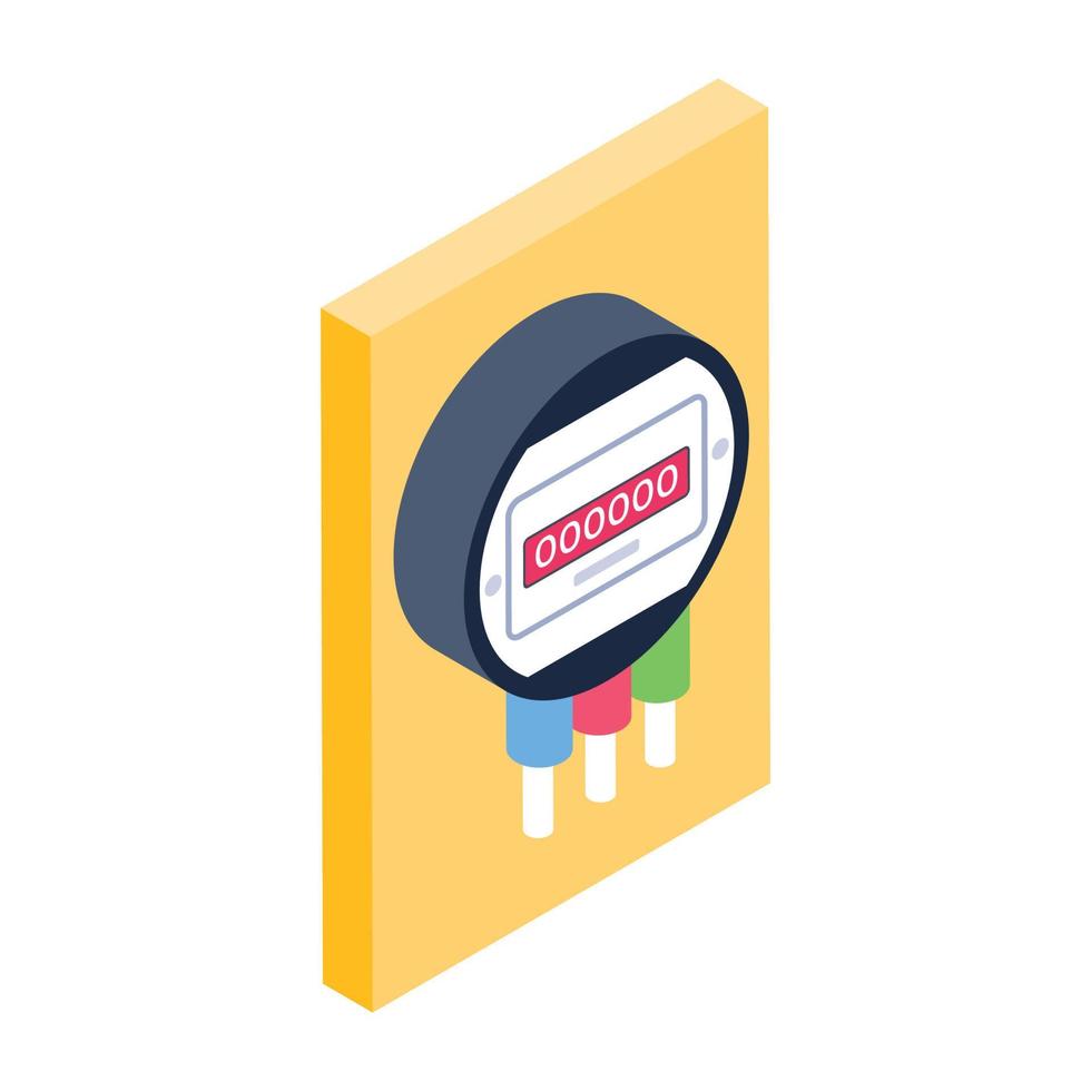 Electricity supply system, isometric design of electric meter icon vector