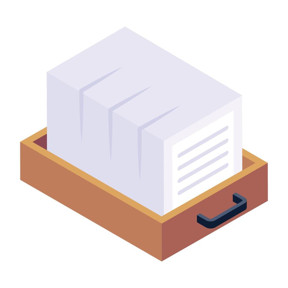 Files drawer in isometric style icon, editable vector