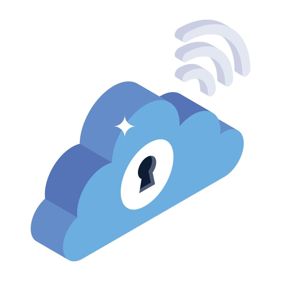 Cloud safety isometric style icon, editable vector