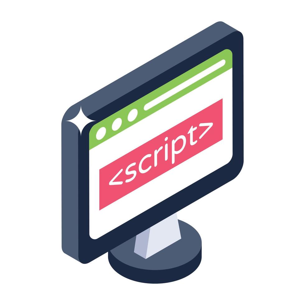 Script window isometric style icon, editable vector