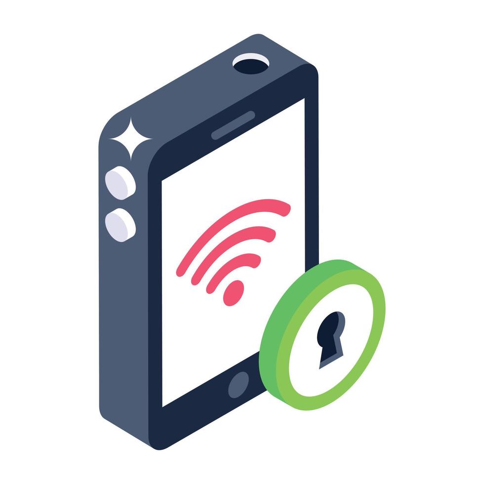 Signals inside mobile denoting isometric icon of mobile wifi security vector
