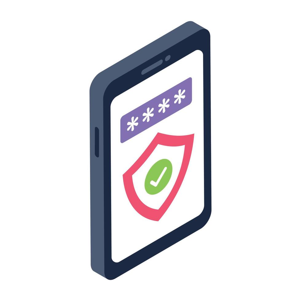 Mobile password isometric style icon, editable vector