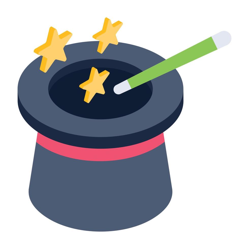 Wan with cap and stars denoting isometric icon of hat trick vector