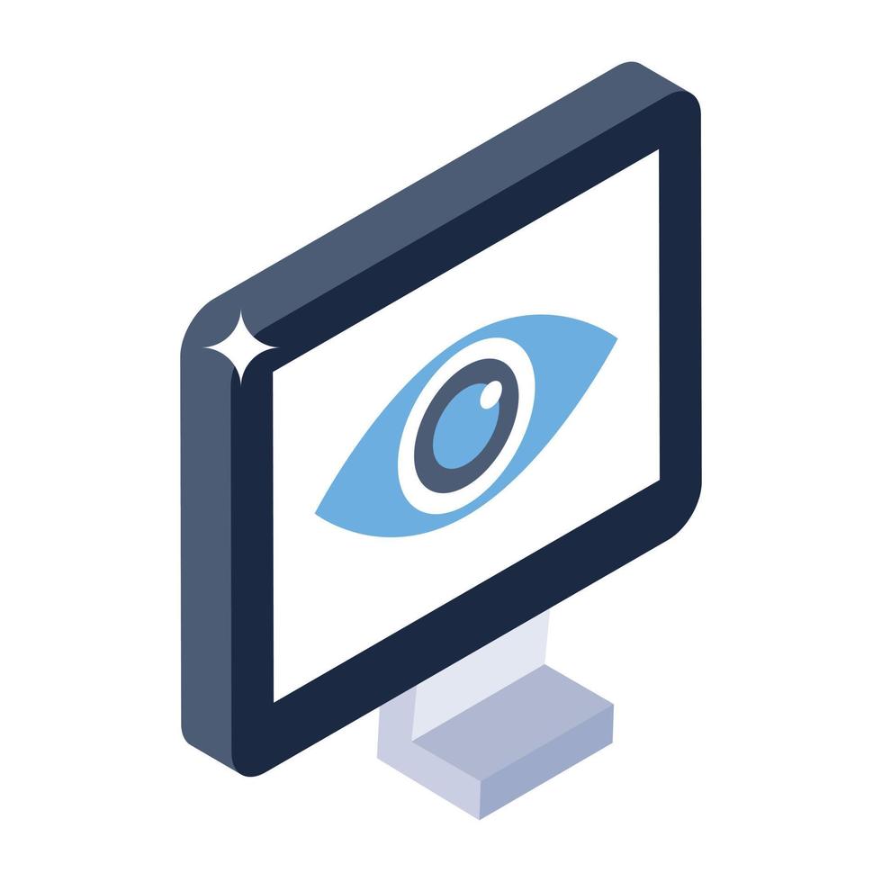 Eye inside monitor denoting isometric icon of online monitoring vector