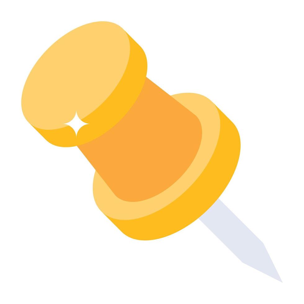 Thumb pin in isometric style icon, thumbtack vector