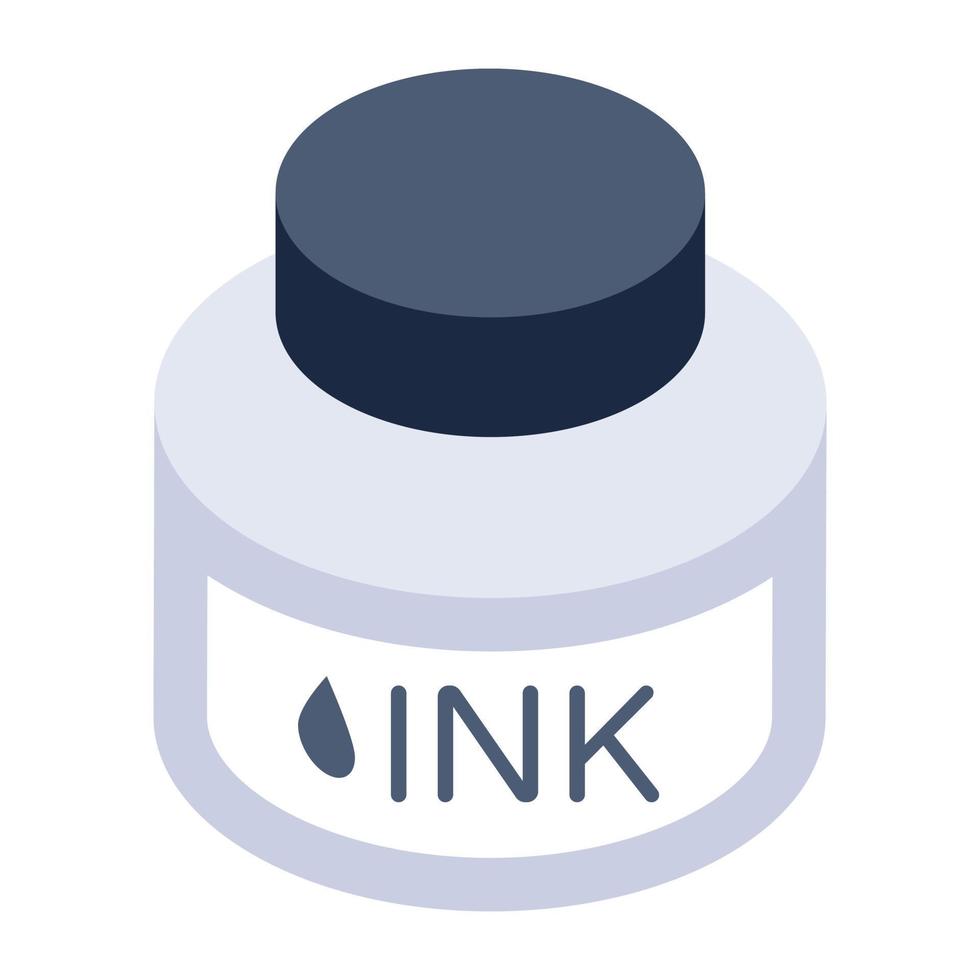 Ink in isometric style icon, writing equipment vector