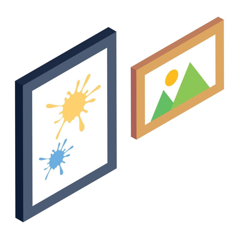 Painting frame isometric icons, editable vector