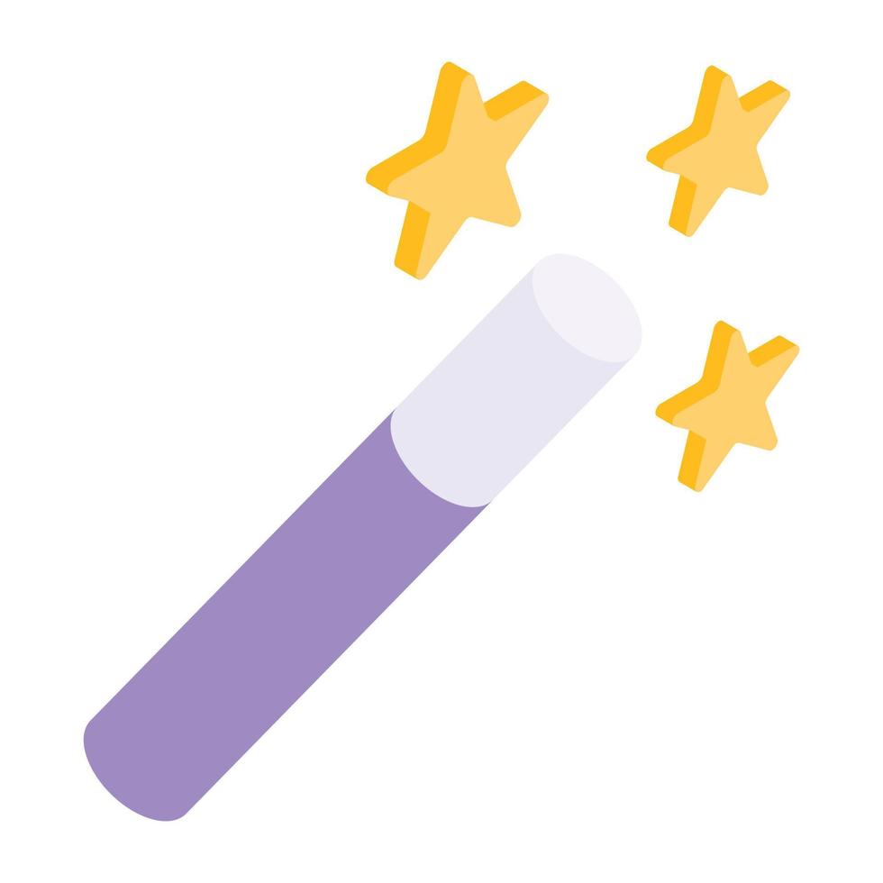 Stick with stars denoting isometric icon of magic wand vector