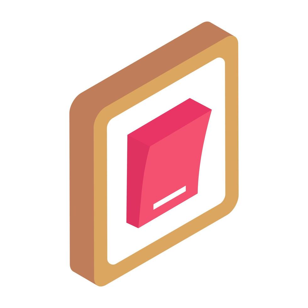 Electric button icon in isometric design, vector style of switch