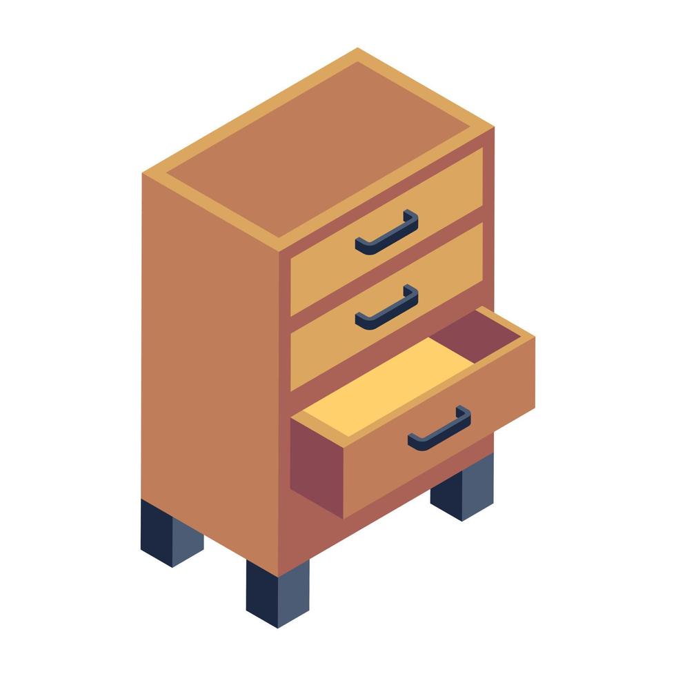 A chest of drawers, isometric icon of cabinet vector