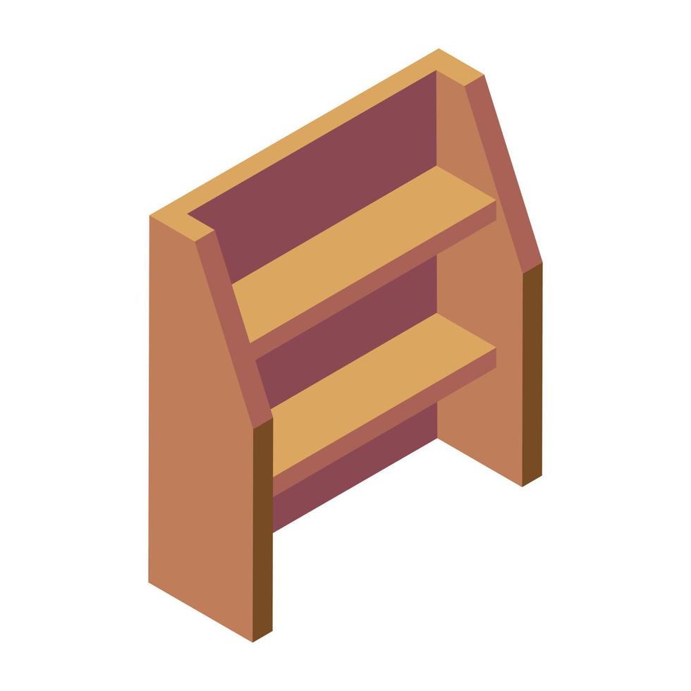 An isometric design icon of shelves almirah vector