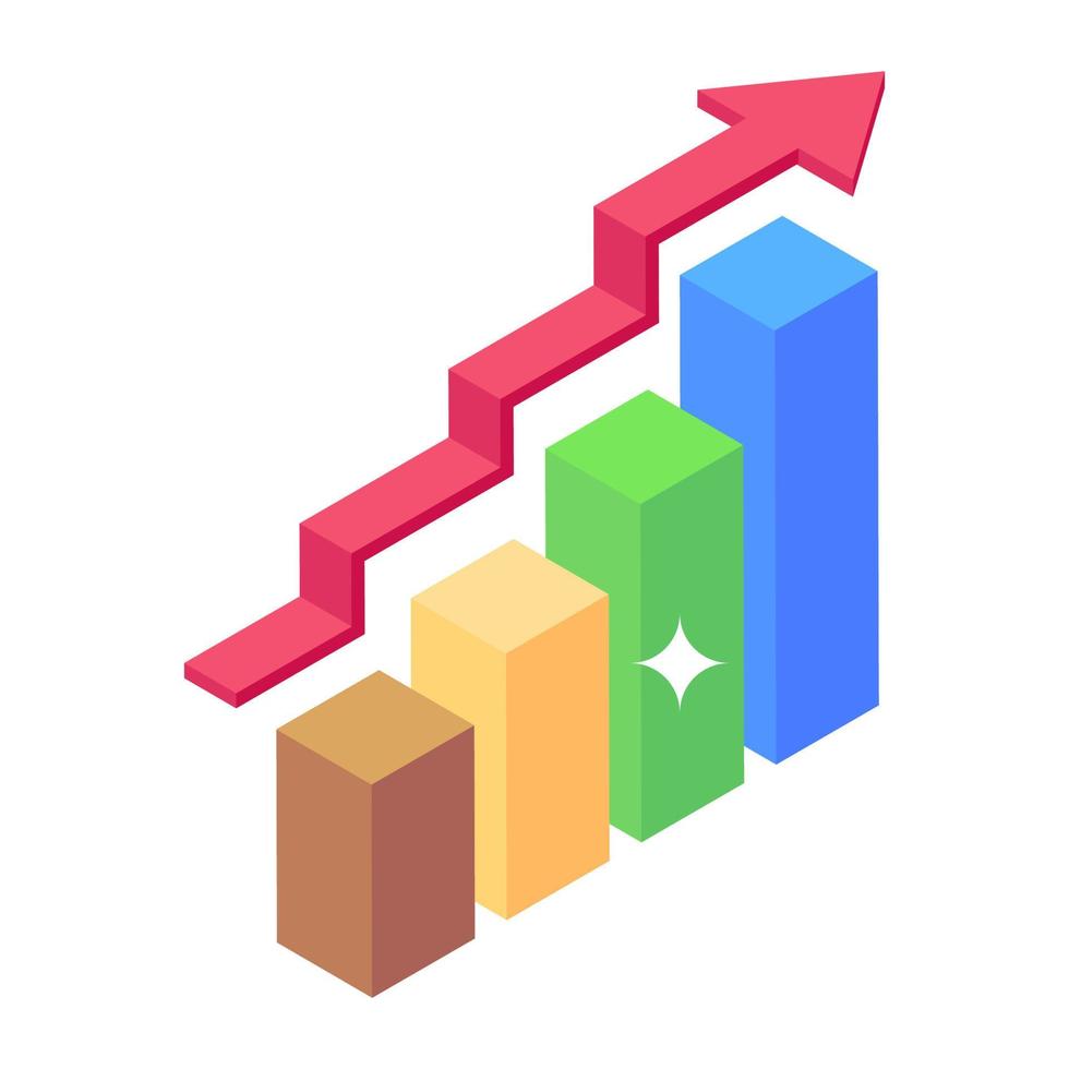 flecha hacia arriba con un gráfico que indica un gráfico de crecimiento empresarial en un icono isométrico vector