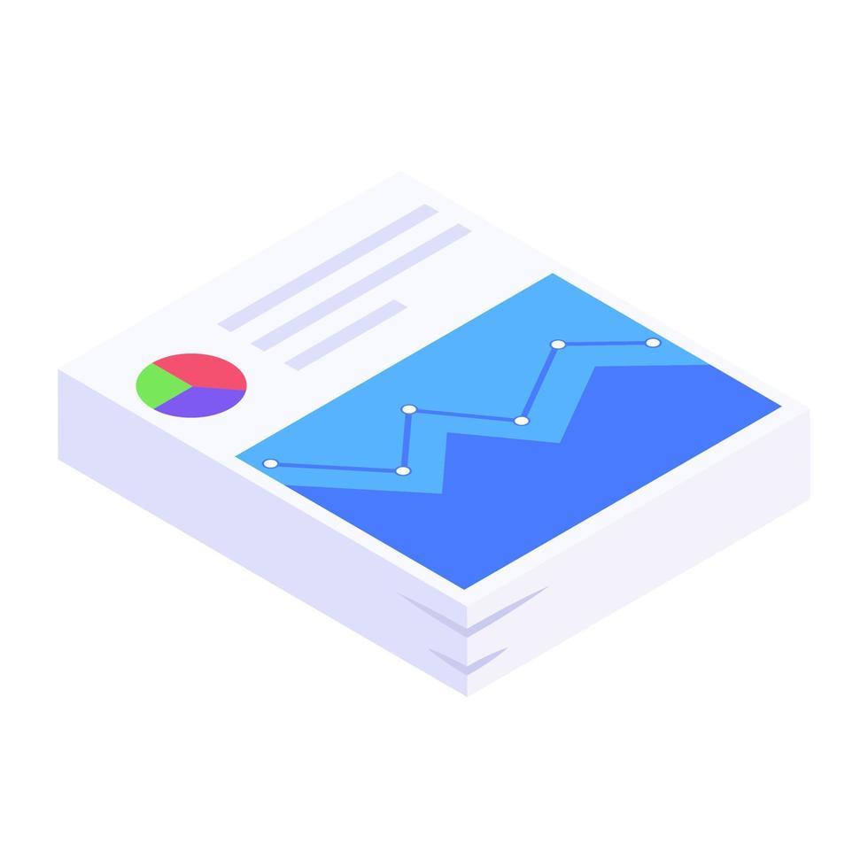 Infographics on document, isometric icon statistics report vector