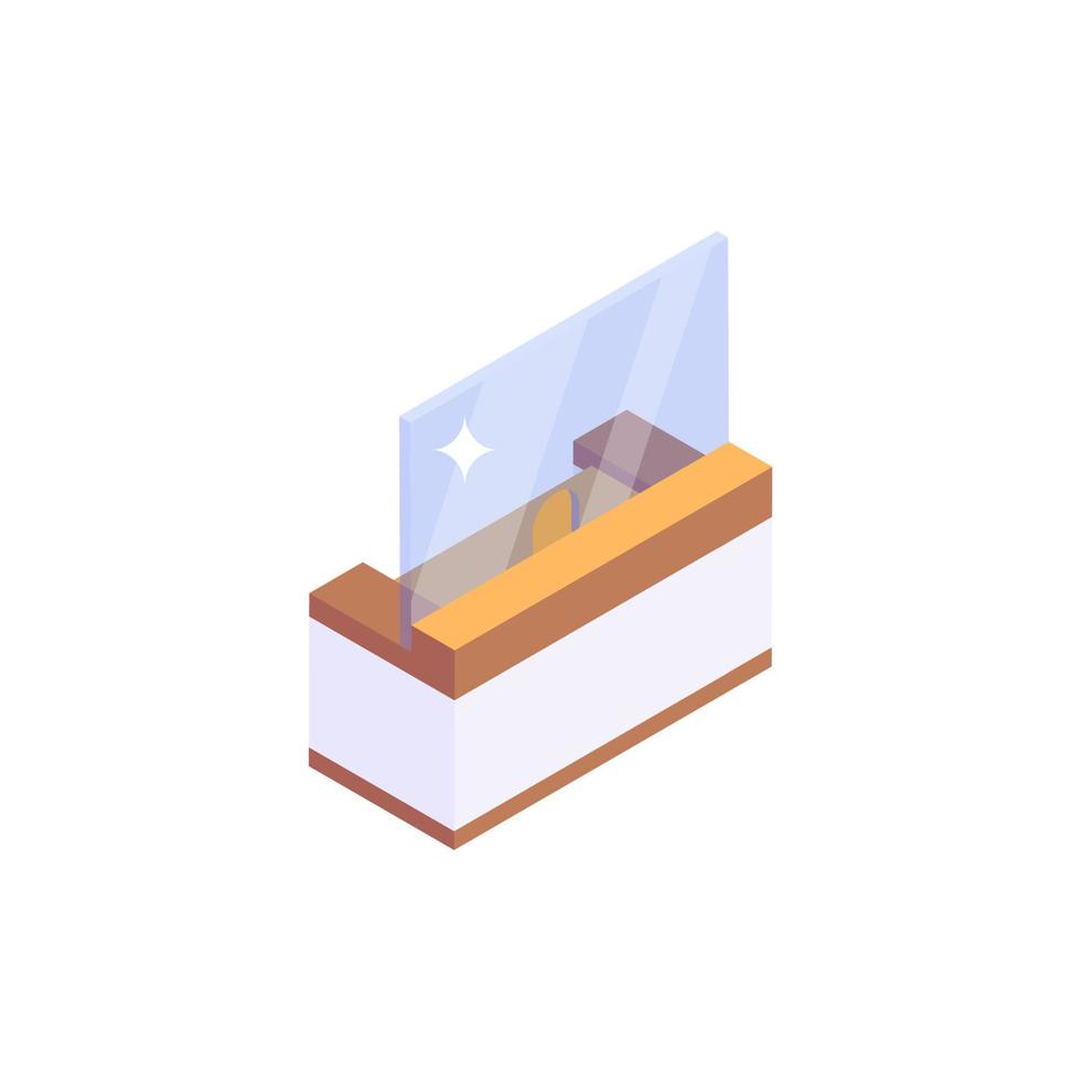 Hotel front desk, reception icon in isometric design vector