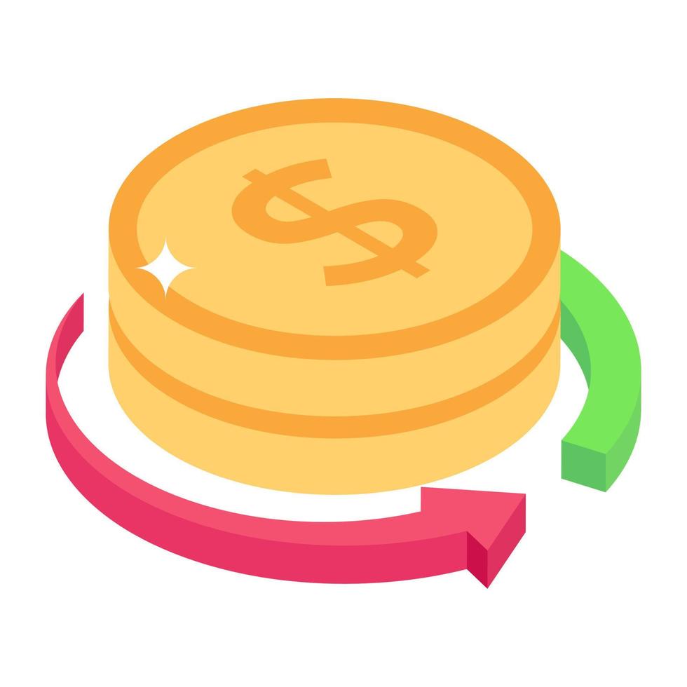 Cash flow icon in isometric style, financial flow vector