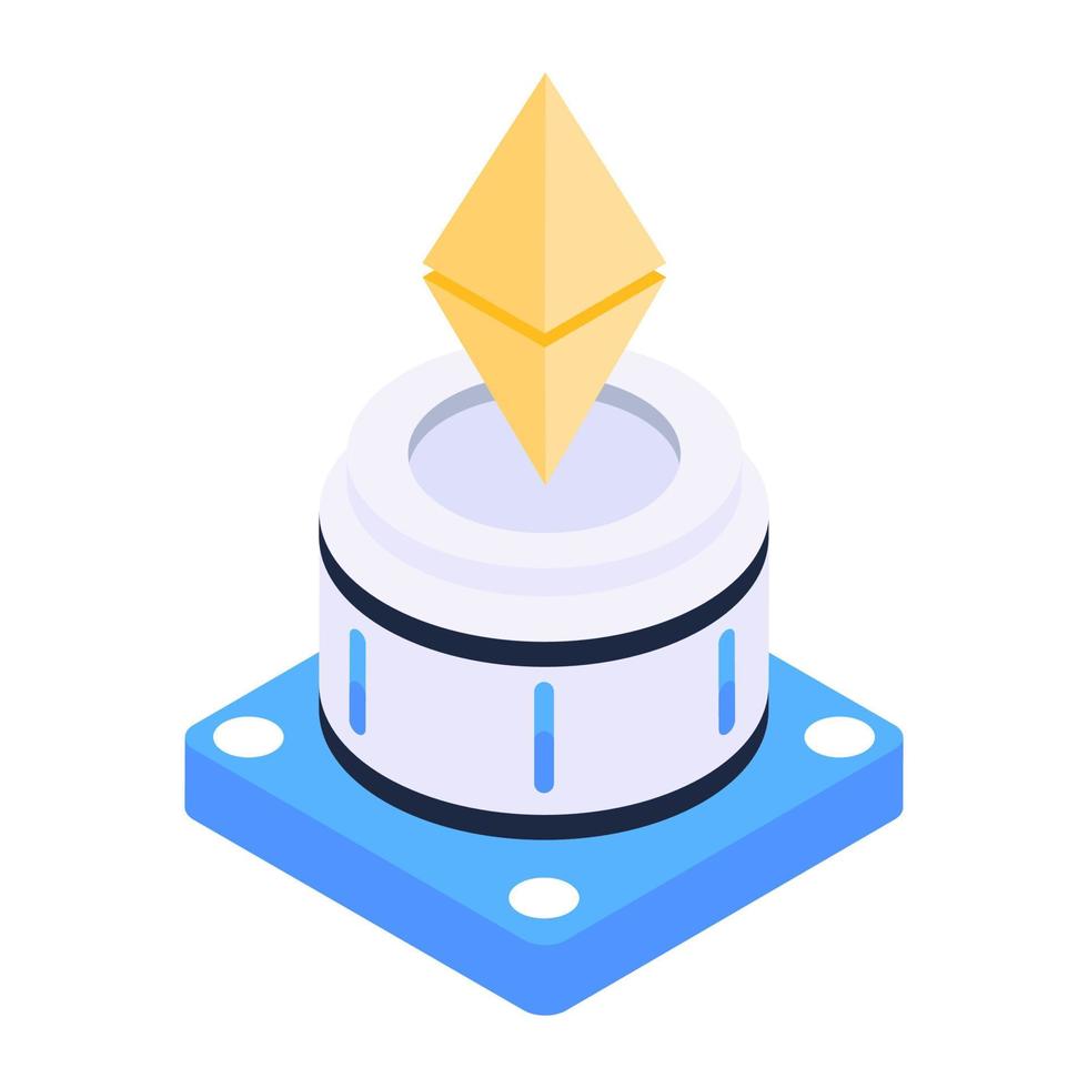 Isometric icon of cryptocurrency coin on hologram device vector