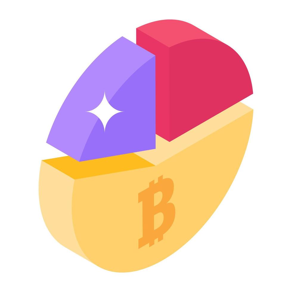 Bitcoin pie chart vector in isometric design