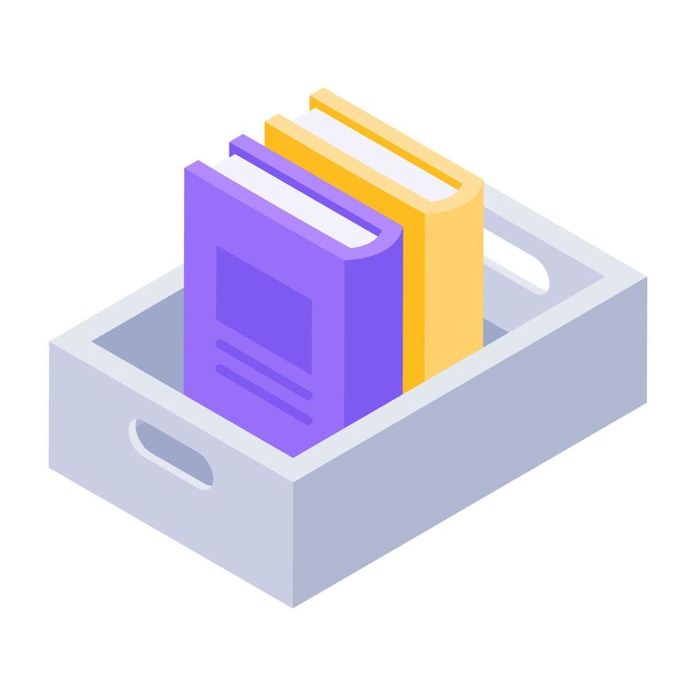 Books archive isometric style icon, trendy and unique vector