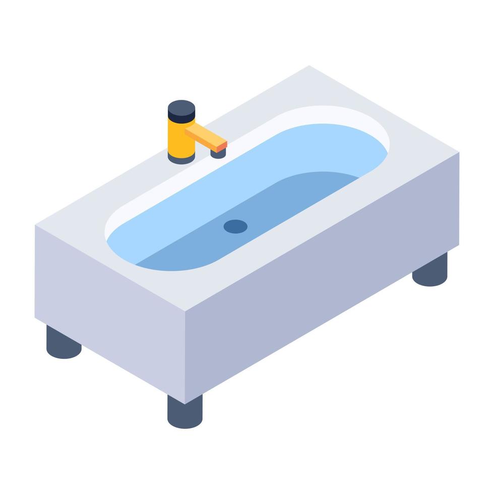 Bathtub isometric style icon, bathroom interior vector